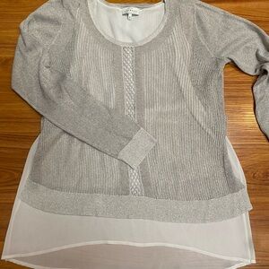 Lucky Brand Silver Sweater with Sheer Detail